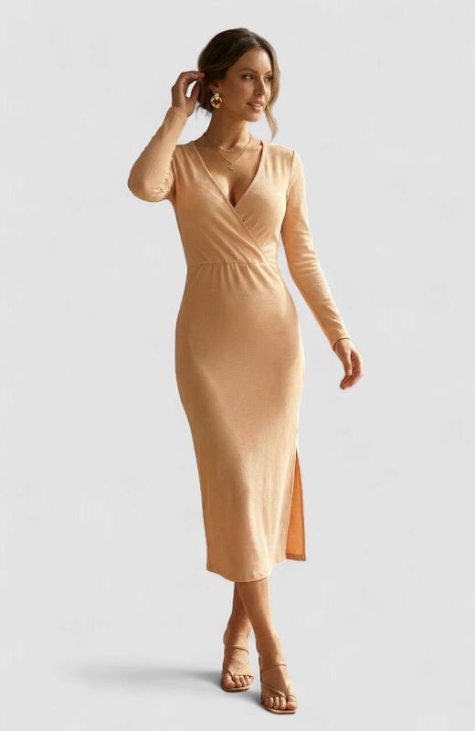 Surplice Neck Ribbed Knit Bodycon Dress