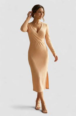 Surplice Neck Ribbed Knit Bodycon Dress