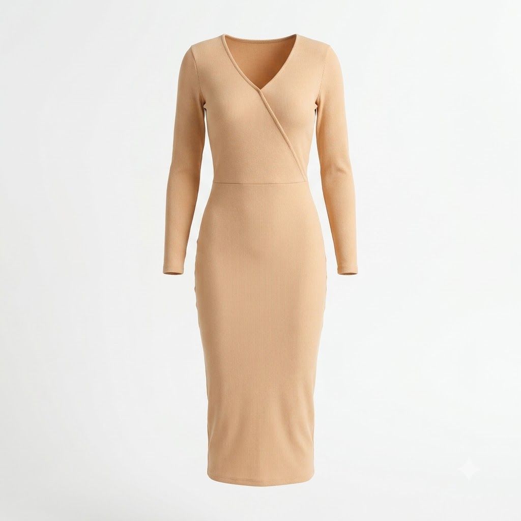 Surplice Neck Ribbed Knit Bodycon Dress