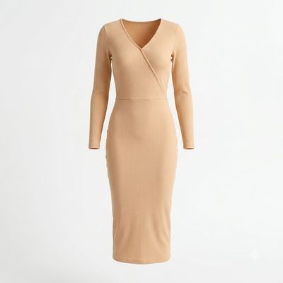 Surplice Neck Ribbed Knit Bodycon Dress Surplice Neck Ribbed Knit Bodycon Dress