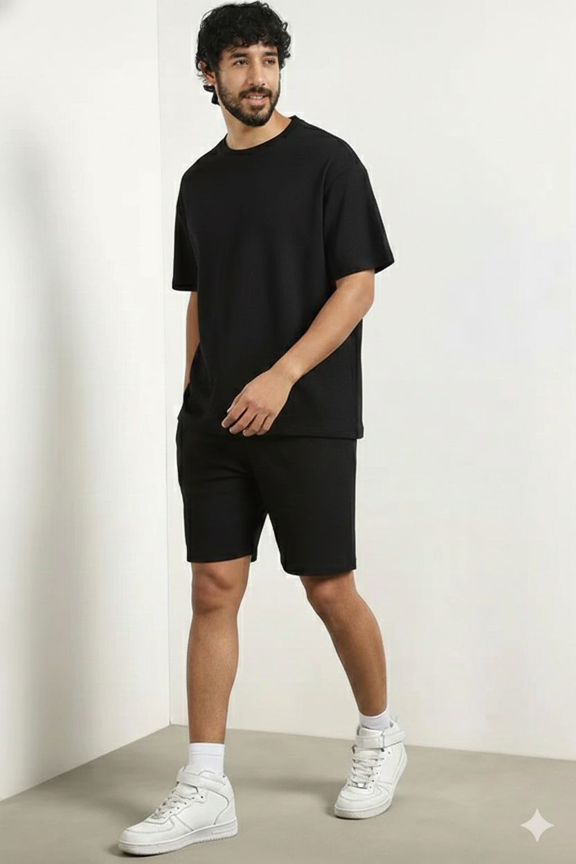 TERRY SOFT MEN OVERSIZED T-SHIRTS, Colour: BLACK, Size: SMALL