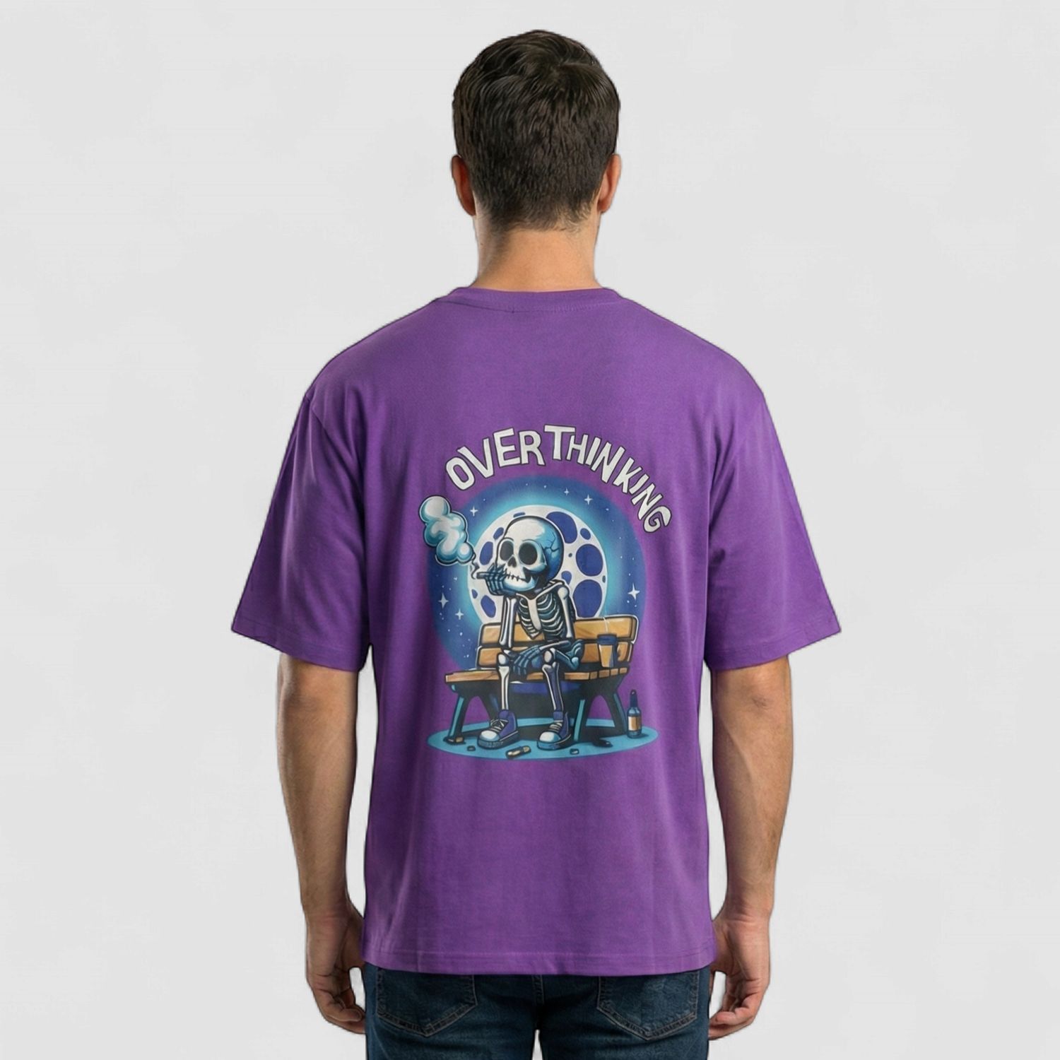 OVERSIZED PRINTED DARK PURPLE COTTON TEE