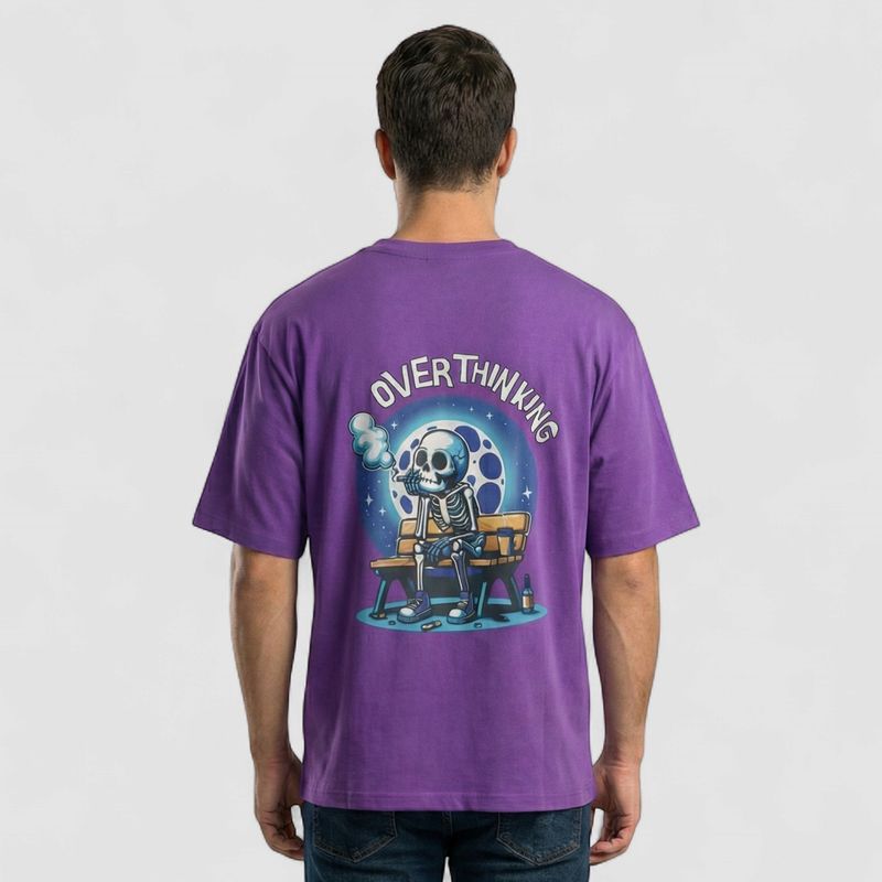 OVERSIZED PRINTED DARK PURPLE COTTON TEE