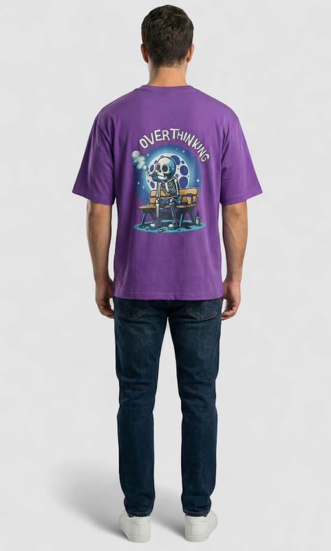 OVERSIZED PRINTED DARK PURPLE COTTON TEE