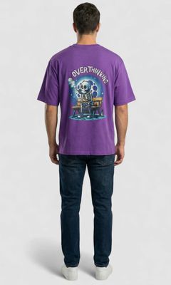 OVERSIZED PRINTED DARK PURPLE COTTON TEE
