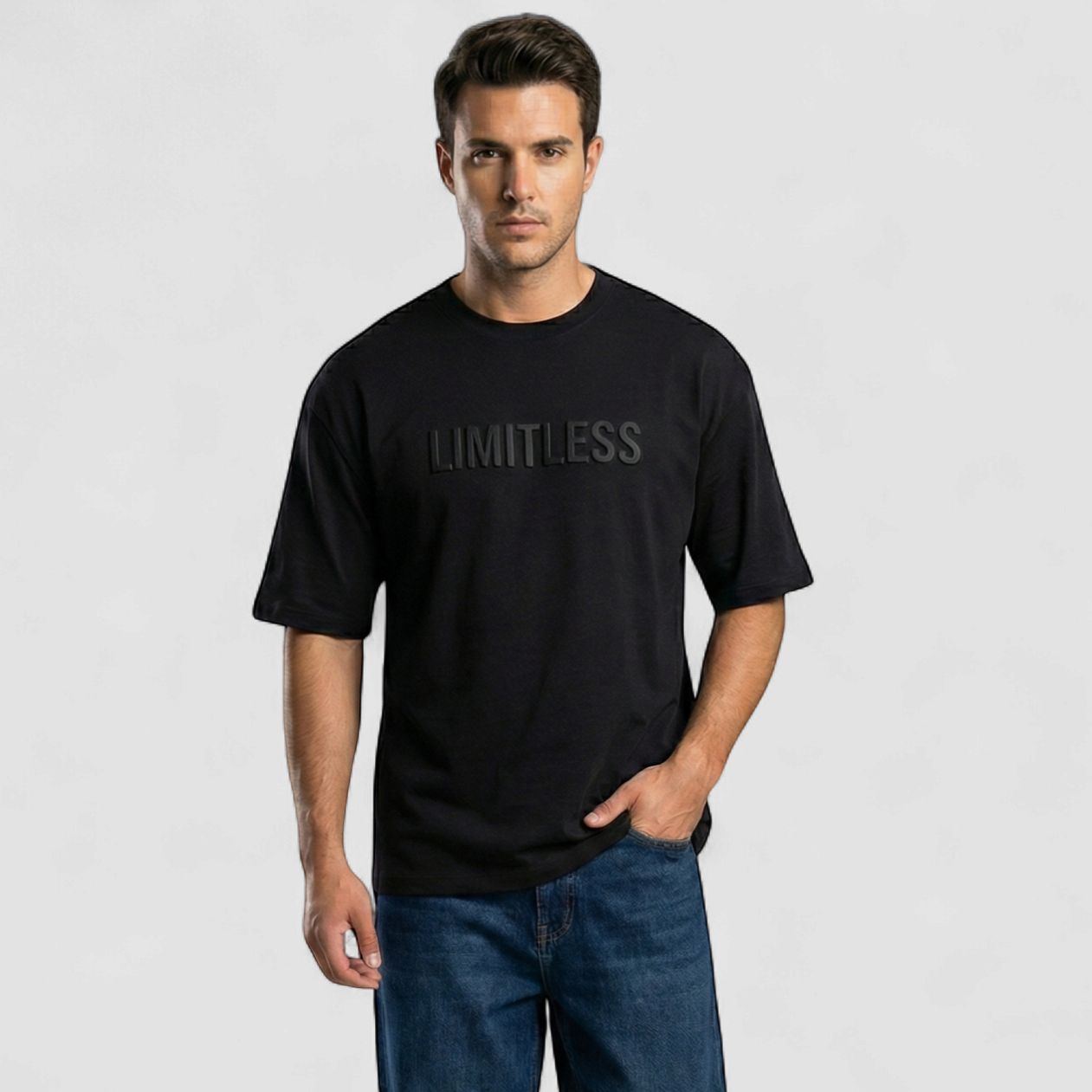 Premium Black Embossed Oversized T-shirt