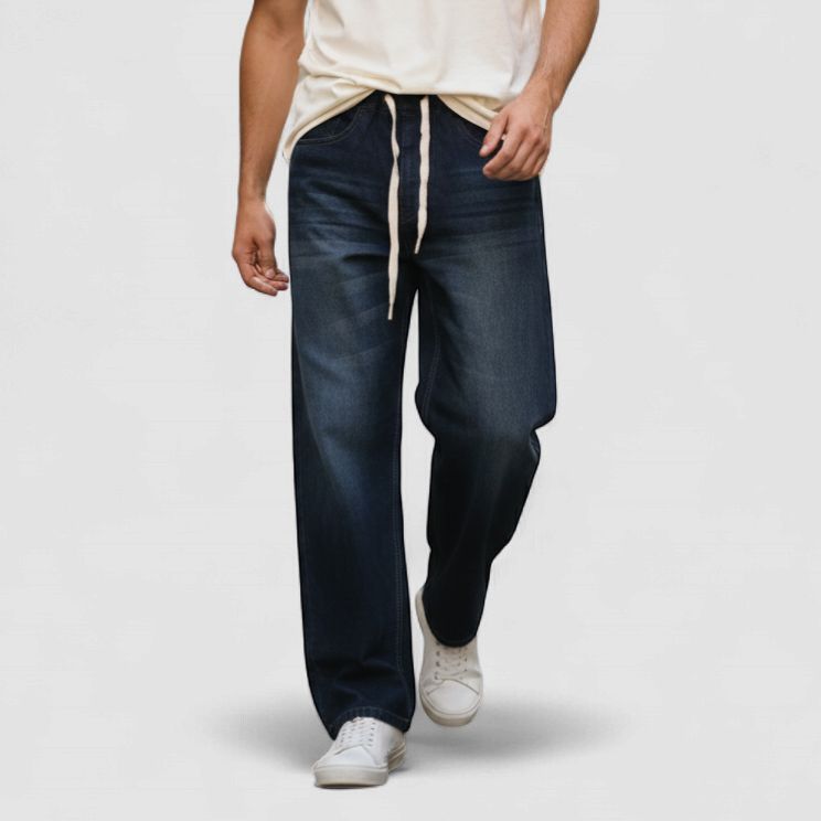 "Free-Flow" Drawstring Wide-Leg Denim JEAN