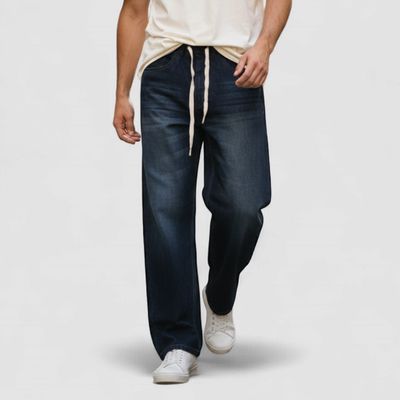 "Free-Flow" Drawstring Wide-Leg Denim JEAN