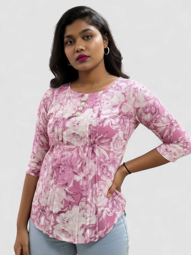 Blossom &amp; Pleat Elegance Top, Colour: PINK, Size: L
