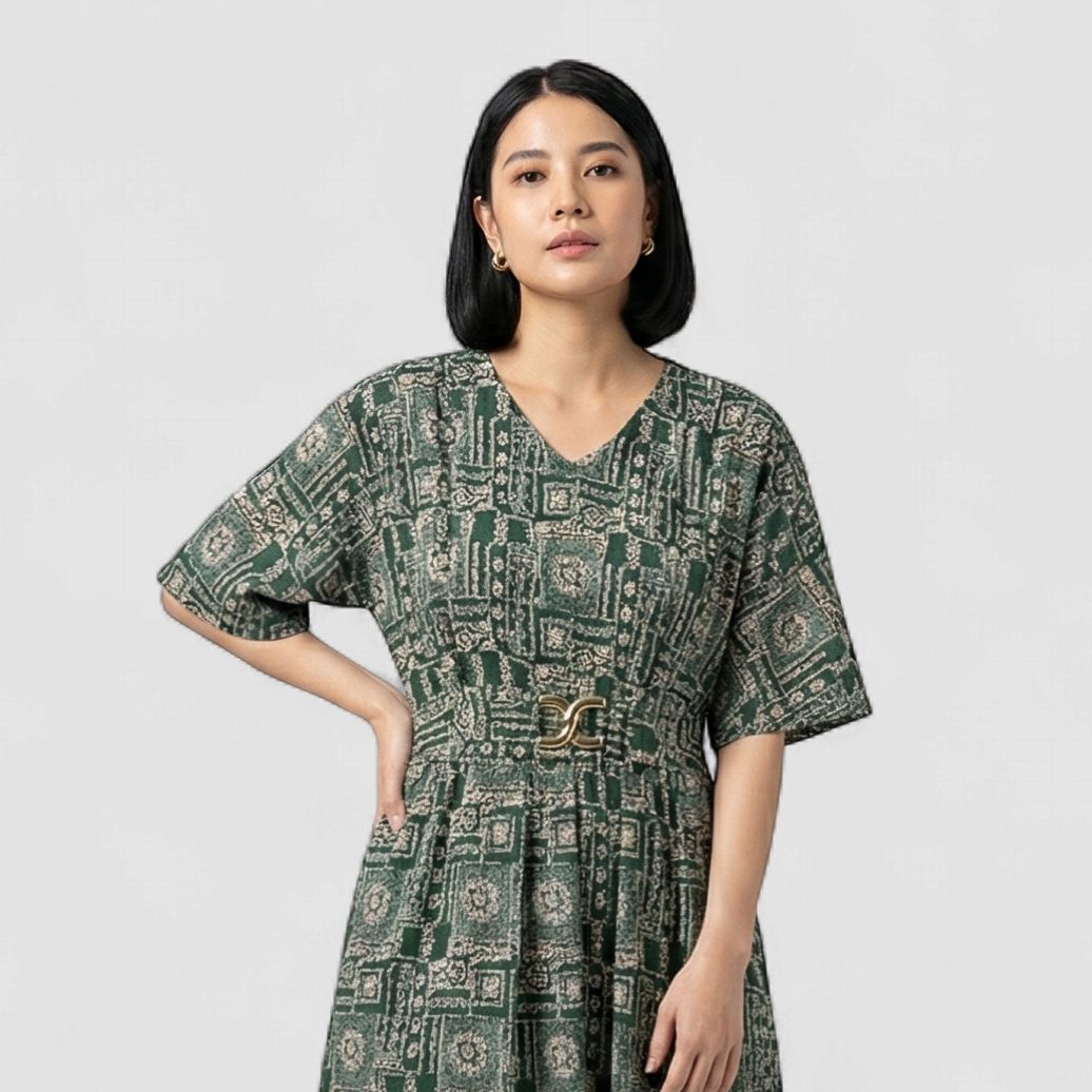 Printed flared sleeves Chiffon Fit &amp; Flare Midi Dress