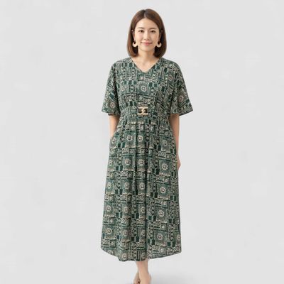 Printed flared sleeves Chiffon Fit &amp; Flare Midi Dress