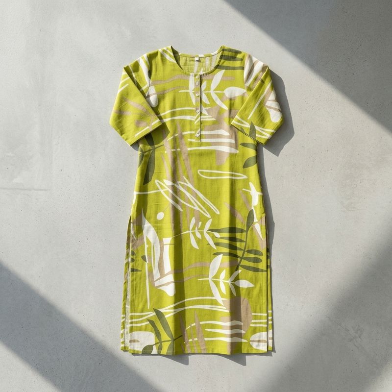 LIME GREEN Abstract Flora Kurti