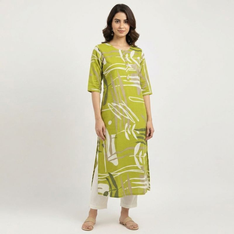 LIME GREEN Abstract Flora Kurti