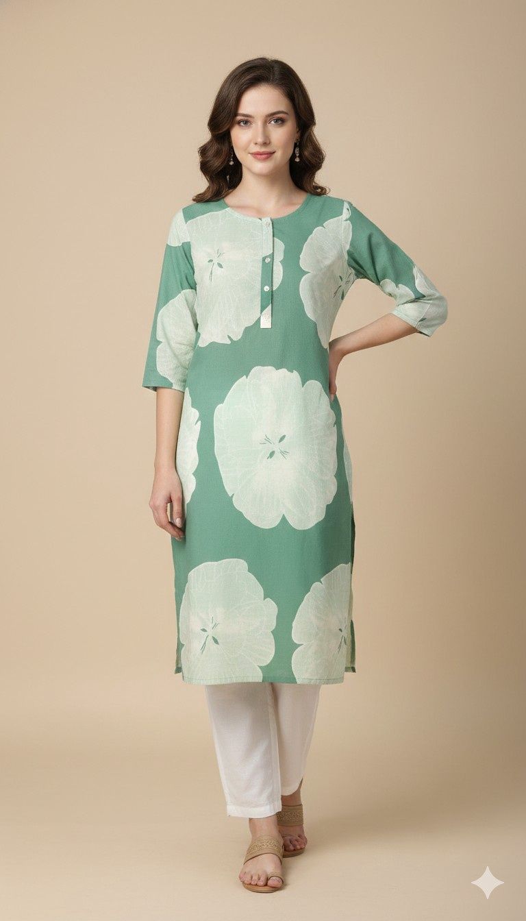 The Pastel petal kurti, Colour: SEA GREEN, Size: M