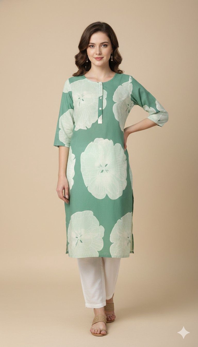 The Pastel petal kurti, Colour: SEA GREEN, Size: M