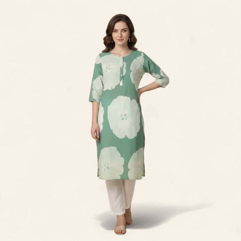 The Pastel petal kurti | Sea Green