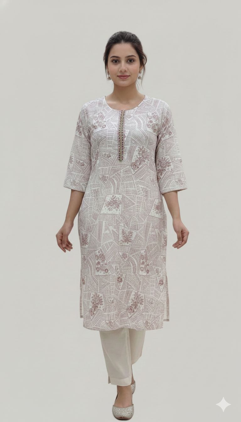 Geometric Floral Print Kurthi, Size: 3XL
