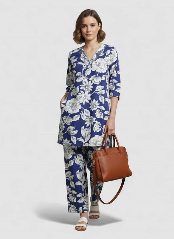Azure Floral Tunic co-set