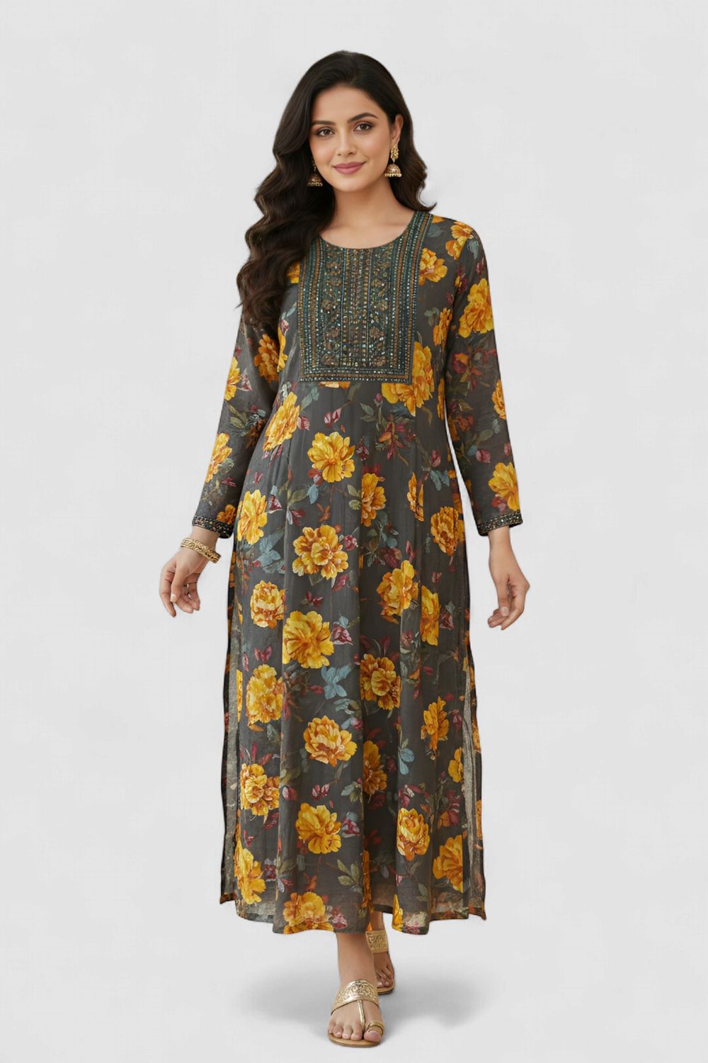 The lavish all-over floral print kurti