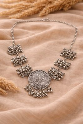 OXIDISED COIN STATEMENT NECKLACE