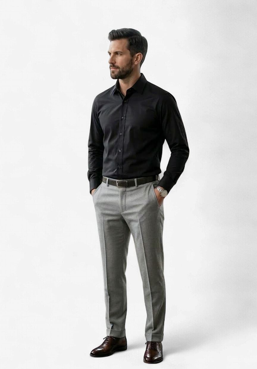MEN FORMAL  COTTON SHIRT, Colour: BLACK, Size: EXTRA LARGE