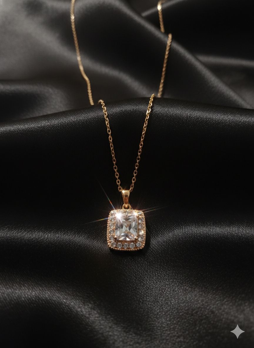 Square White Stone Pendant (Halo Style)