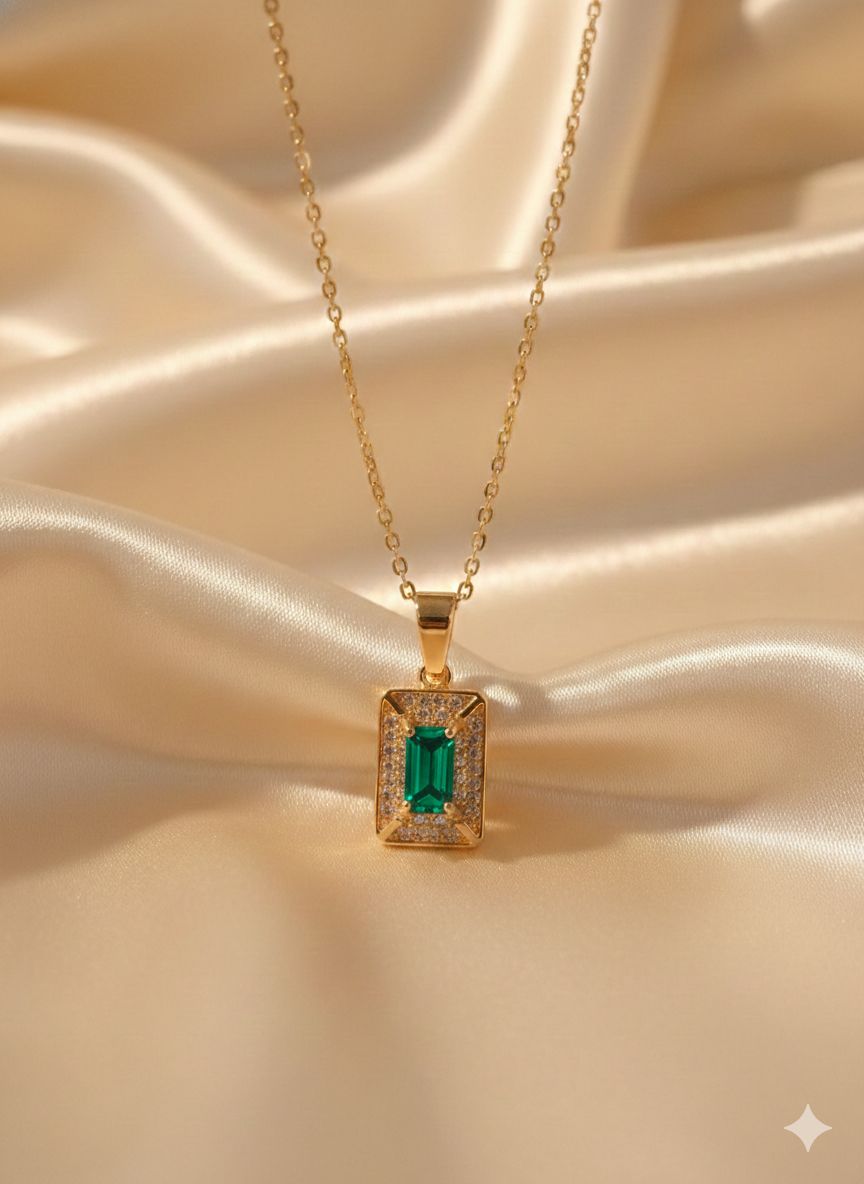 Rectangle Green Stone Pendant (Emerald Look)