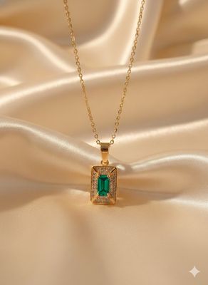 Rectangle Green Stone Pendant (Emerald Look)