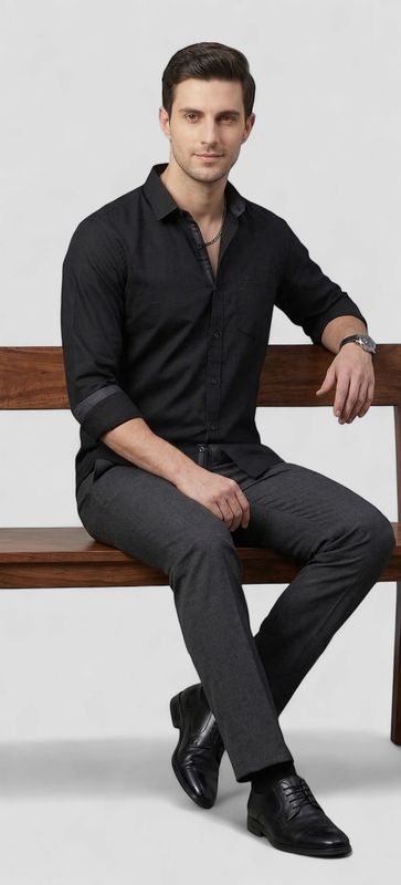 Men’s Solid Black Slim Fit Shirt