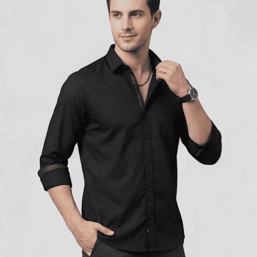 Men’s Solid Black Slim Fit Shirt