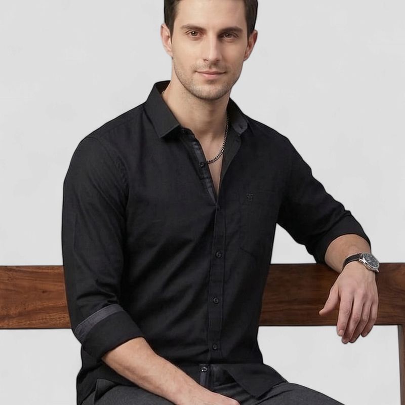 Men’s Solid Black Slim Fit Shirt