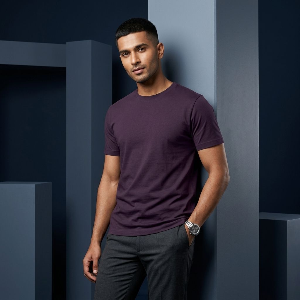 BERRY WINE PLAIN RELAXED T-SHIRT