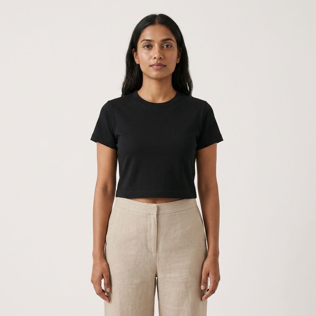 BLACK Women Plain Crop Top