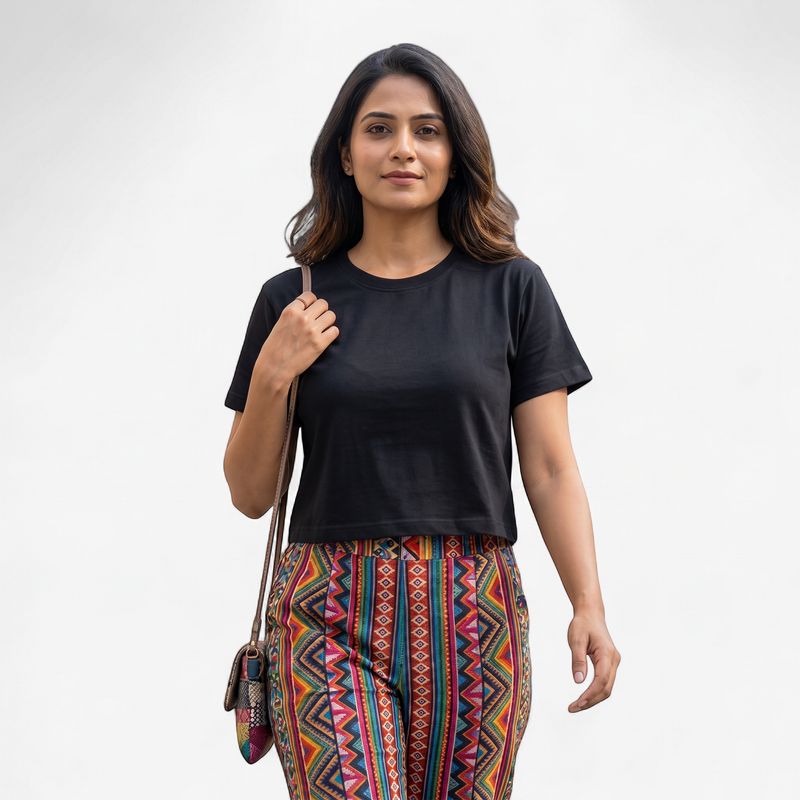 BLACK WOMEN PLAIN CROP TOP