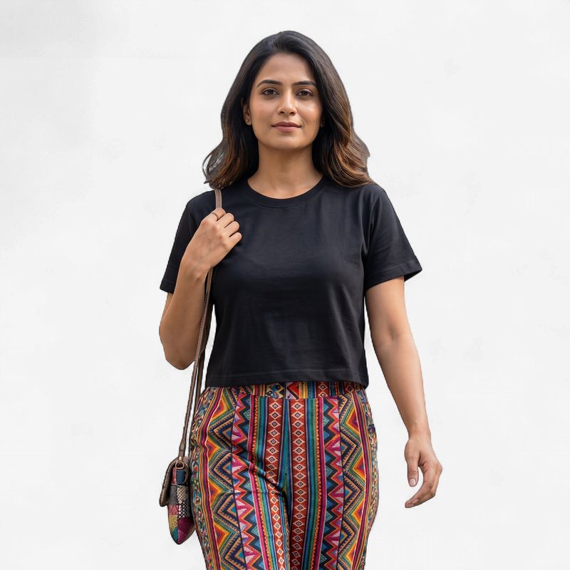 BLACK WOMEN PLAIN CROP TOP