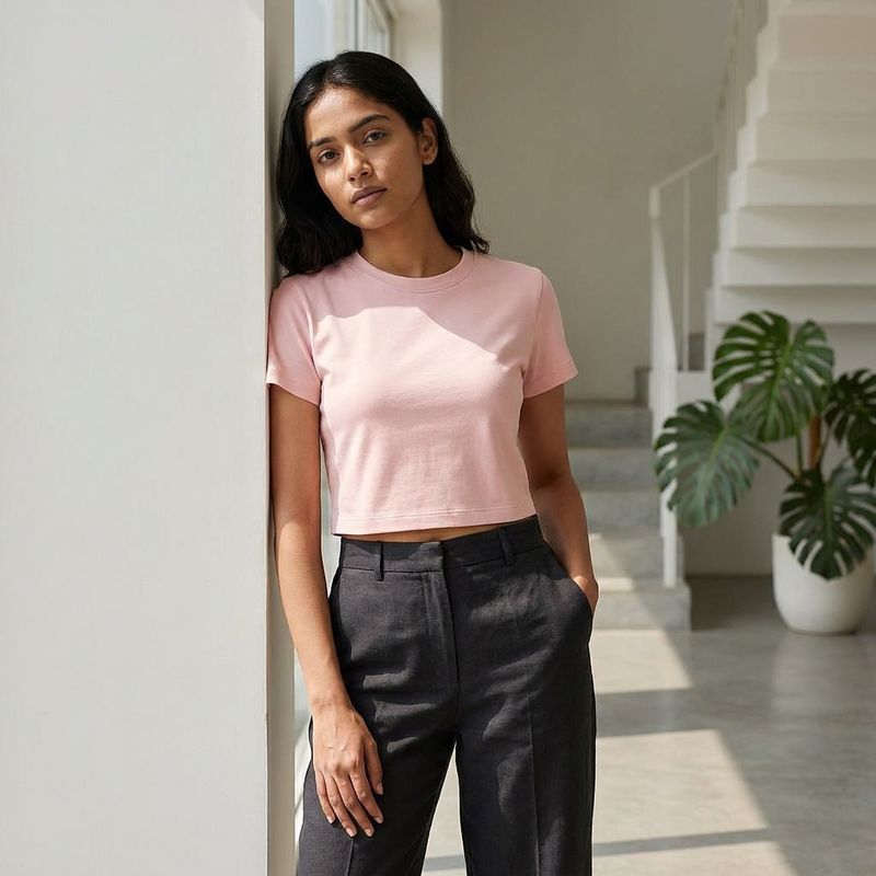 PINK WOMEN PLAIN CROP TOP