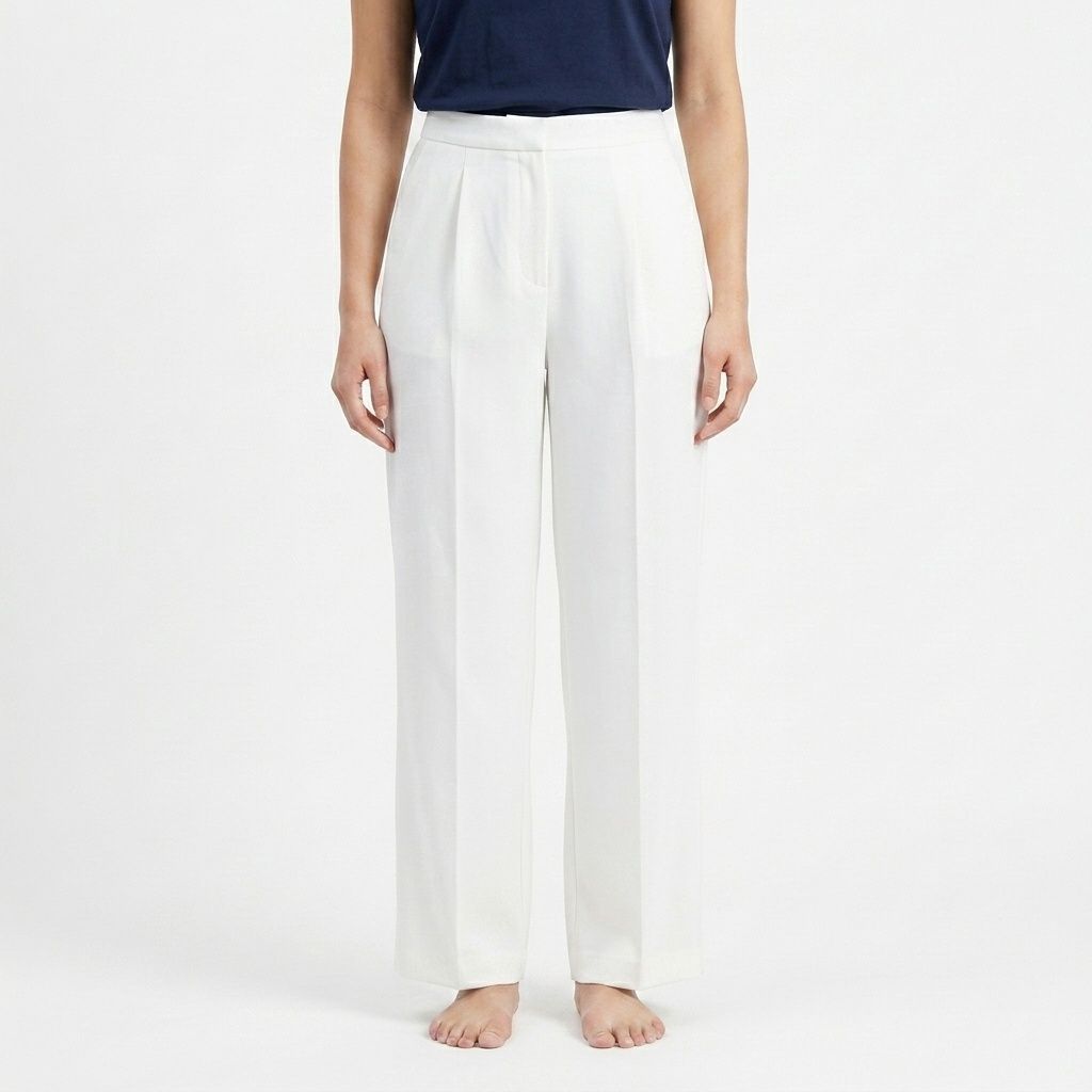 Zero Sleek Korean-Style Mid-Waist White Trousers