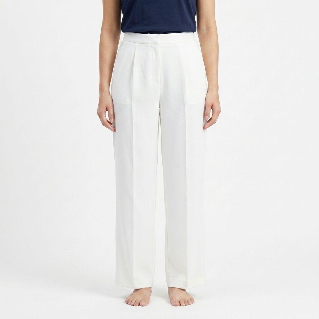 Zero Sleek Korean-Style Mid-Waist White Trousers