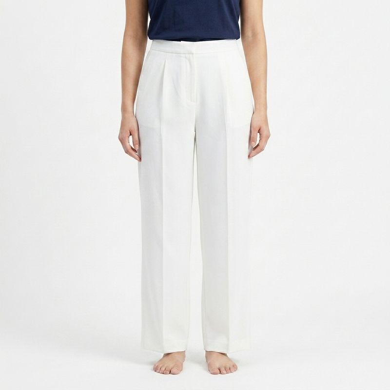 Zero Sleek Korean-Style Mid-Waist White Trousers