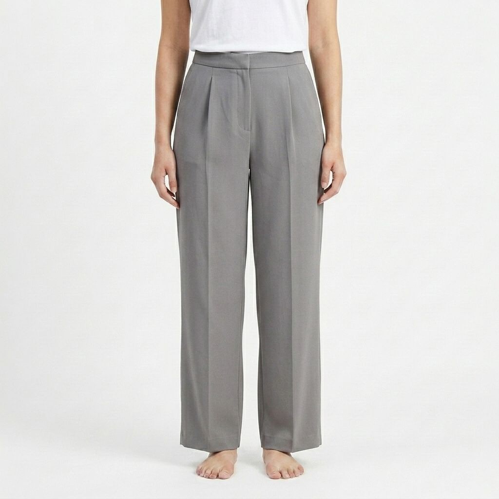 Zero Sleek Korean-Style Mid-Waist  Grey Trousers