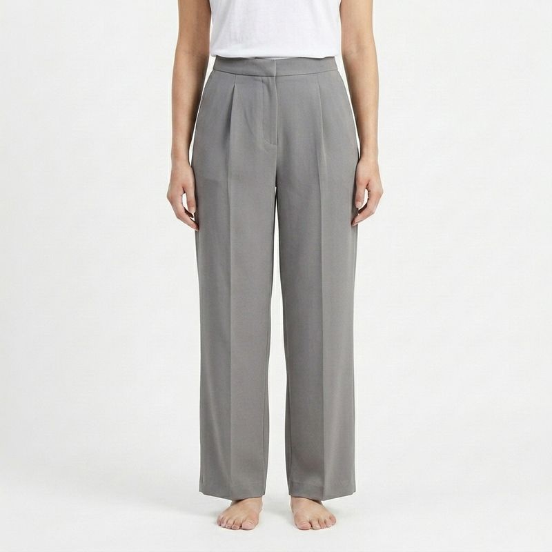 Zero Sleek Korean-Style Mid-Waist  Grey Trousers