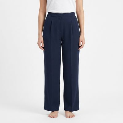 Zero Sleek Korean-Style Mid-Waist Navy Blue Trousers