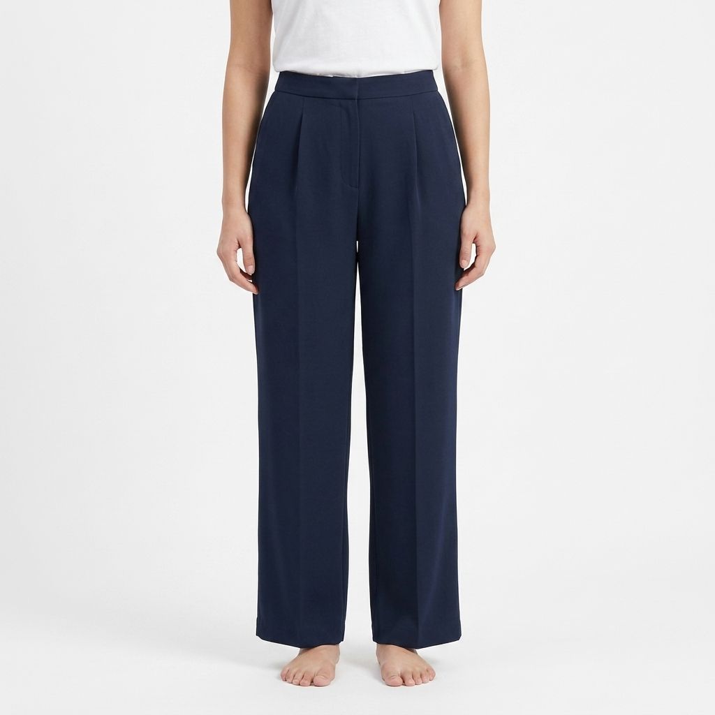 Zero Sleek Korean-Style Mid-Waist Navy Blue Trousers