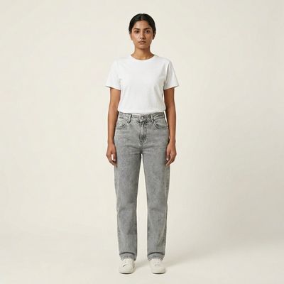 Women Essential Straight-fit High-Raise Grey Jean