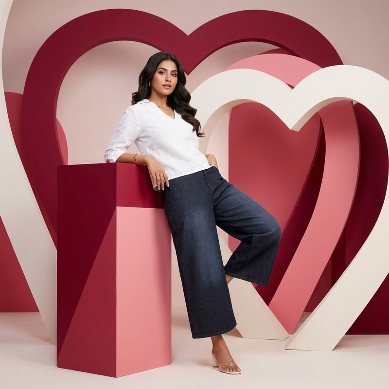 Women Wide-Flare Culotte Jean - NAVY BLUE