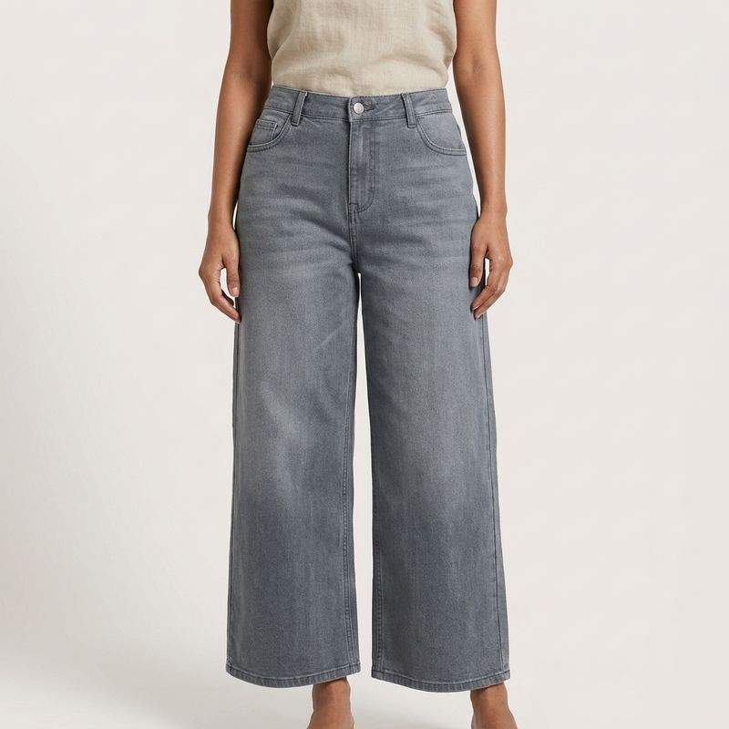 Women Wide-Flare Culotte Jean - GREY