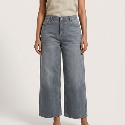 Women Wide-Flare Culotte Jean - GREY