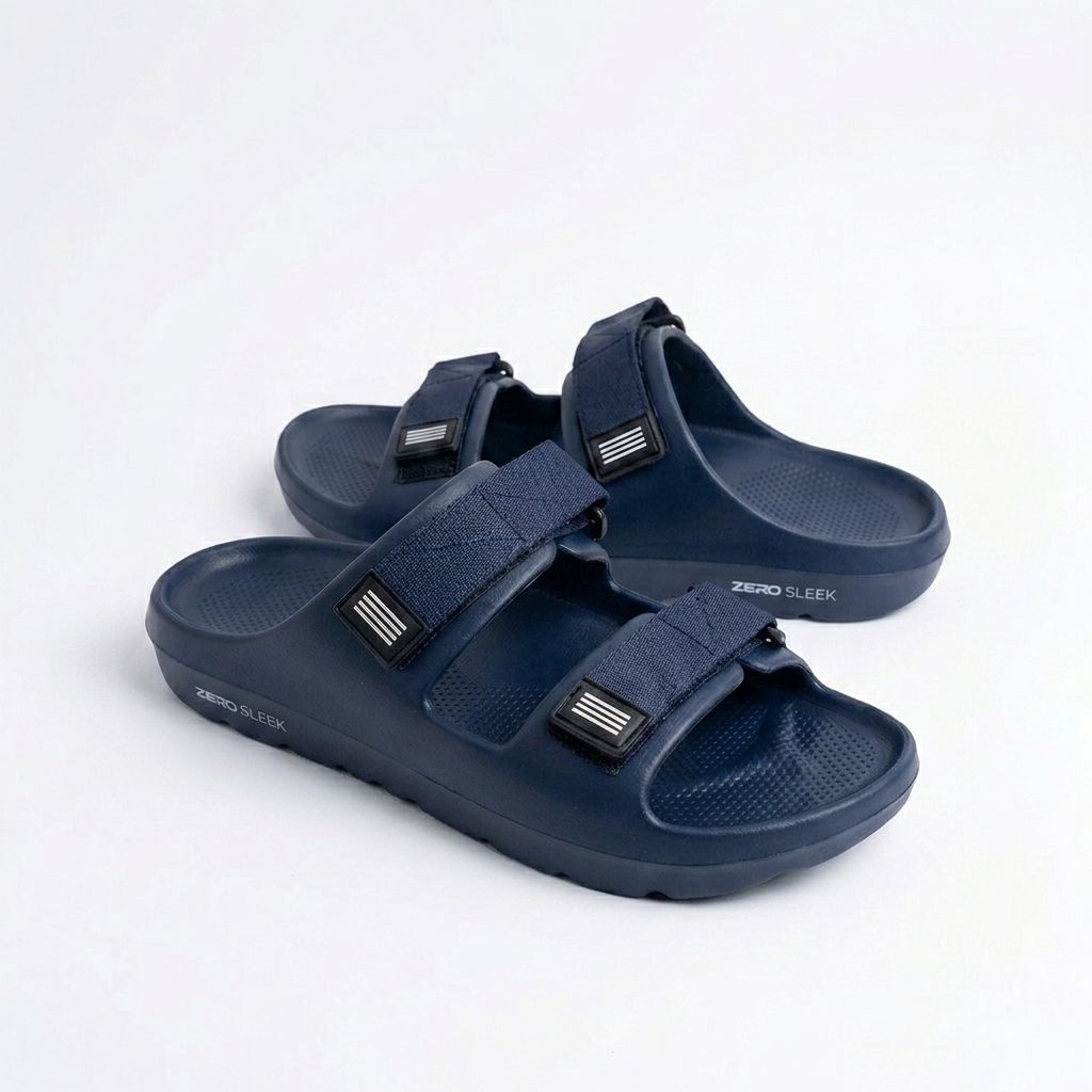 Zero Sleek Navy Blue Double-Strap Slides