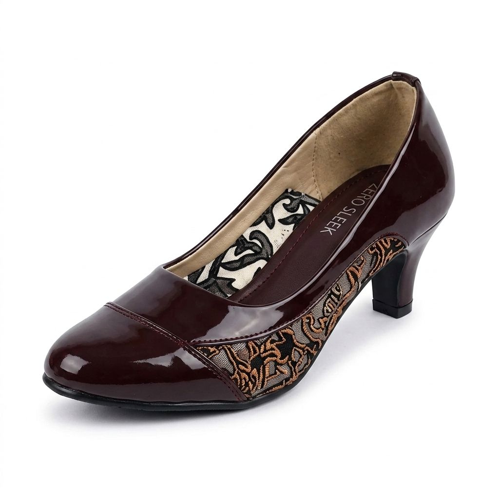 ZEROSLEEK Women Maroon Kitten Heels