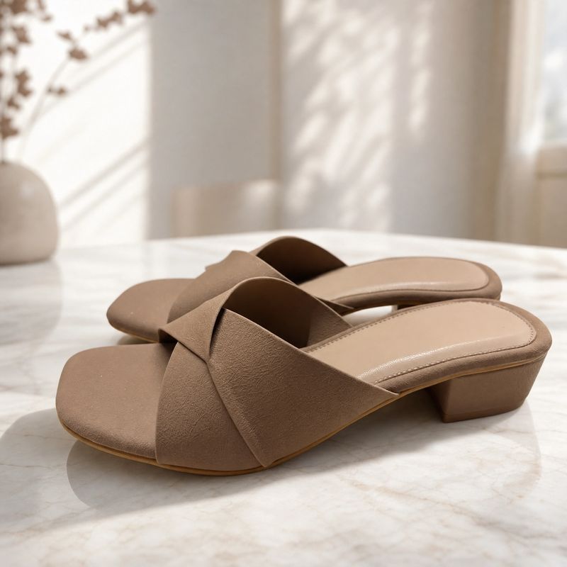 Women's Beige Block Sandal Heels